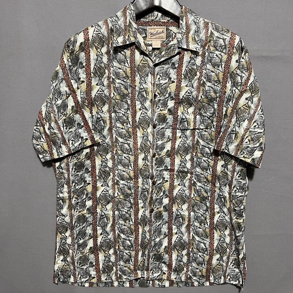 Woolrich Mens Large Multicolor Short Sleeve Button Up‎ Shirt Abstract Outdoor